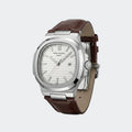Slim steel automatic dress watch on stitched leather strap