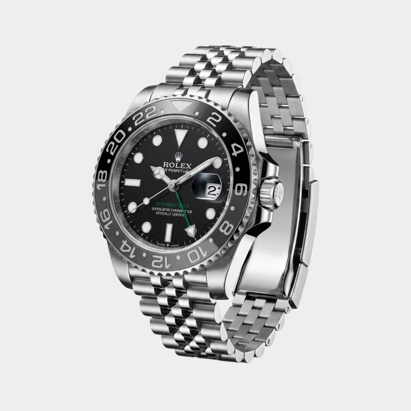 Two-tone steel and gold automatic watch with black dial