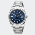 Steel automatic watch with deep blue dial and three-link bracelet