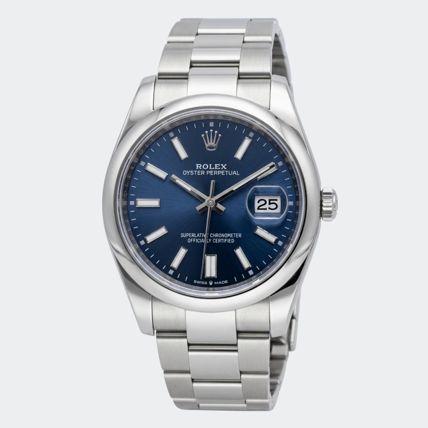 Steel automatic watch with deep blue dial and three-link bracelet