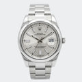 Steel automatic watch with white dial and three-link bracelet