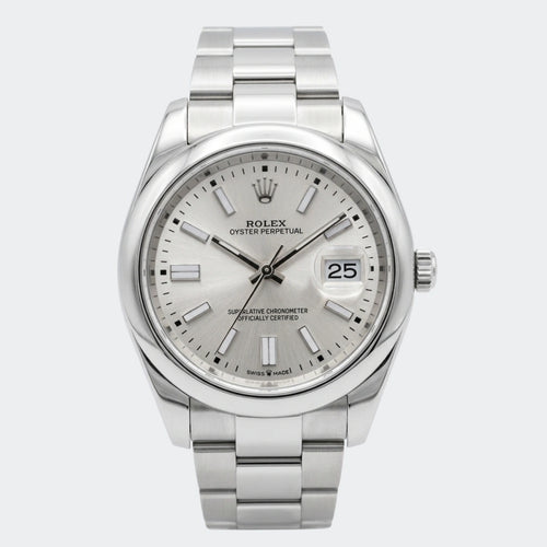 Steel automatic watch with white dial and three-link bracelet