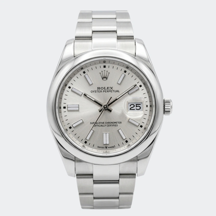 Steel automatic watch with white dial and three-link bracelet