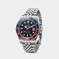Steel and gold automatic watch with blue and red split bezel