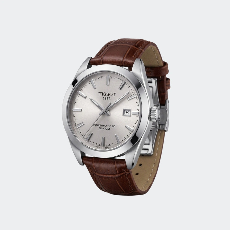 Plain steel quartz watch with clean dial and date window